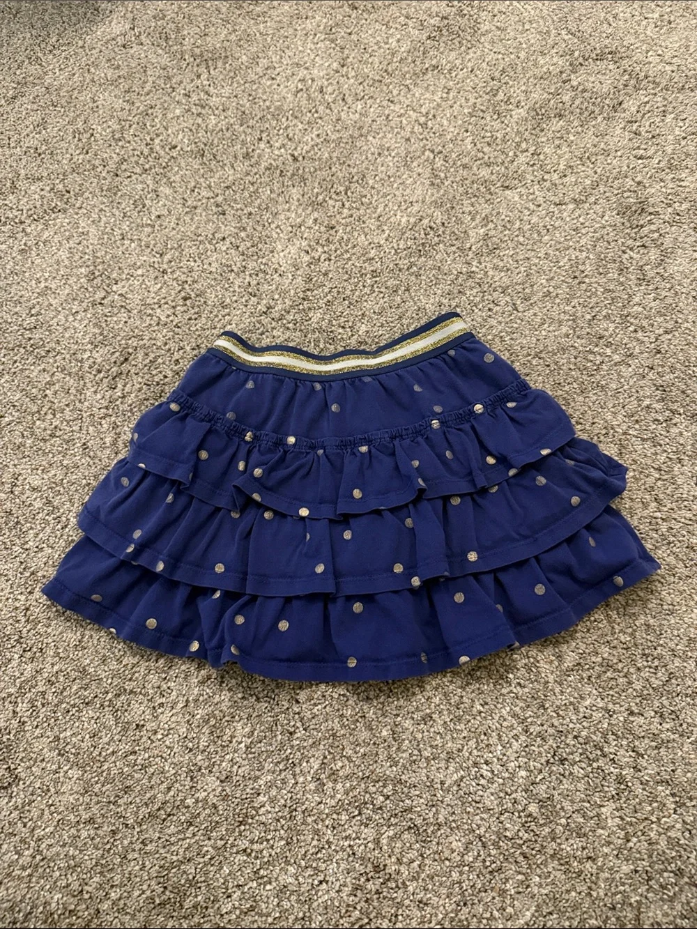 Boden Girls Navy Ruffle Layered skort with Gold Polka Dots size 6-7Y